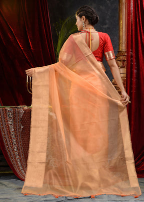 Peach Organza Saree With Blouse Piece