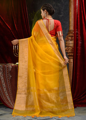 Yellow Organza Saree With Blouse Piece