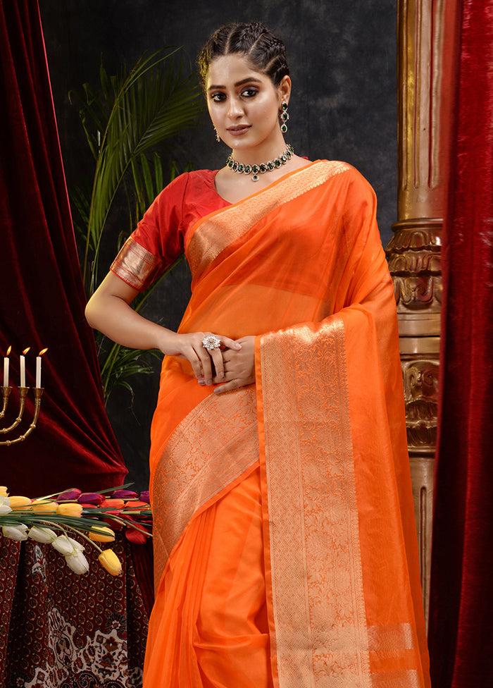 Orange Organza Saree With Blouse Piece