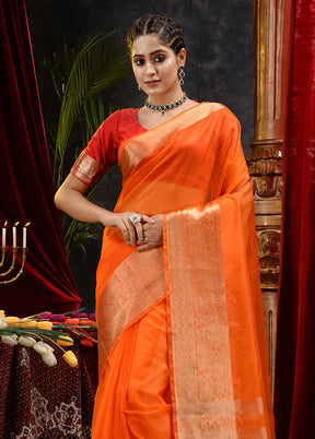 Orange Organza Saree With Blouse Piece