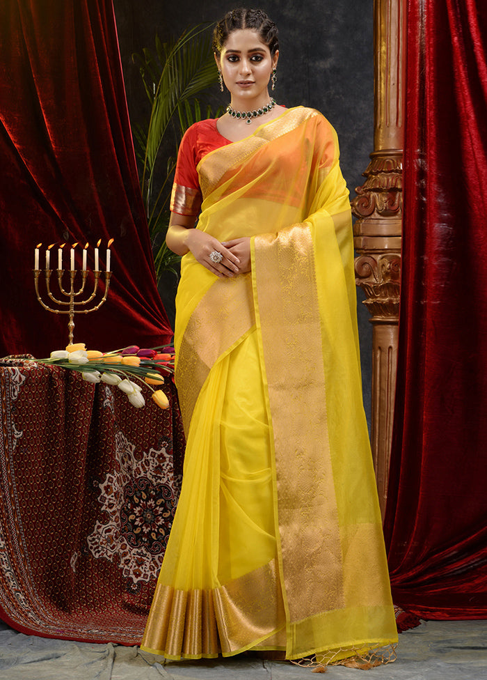 Yellow Organza Saree With Blouse Piece