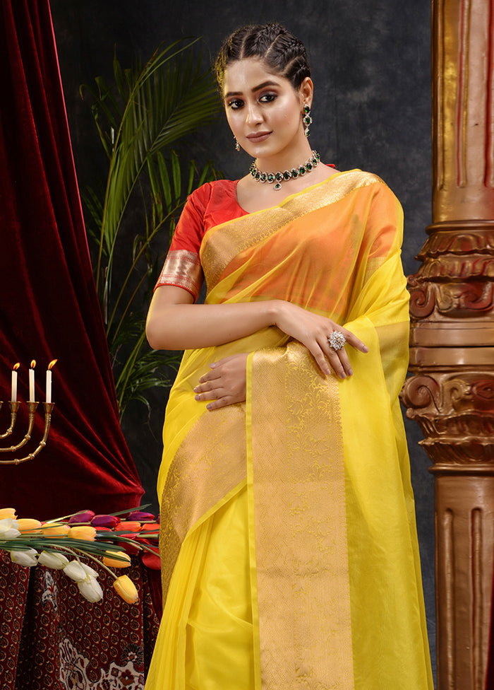 Yellow Organza Saree With Blouse Piece