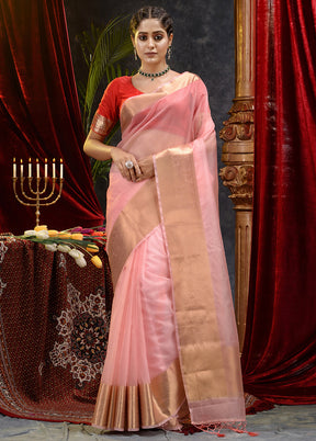 Pink Organza Saree With Blouse Piece