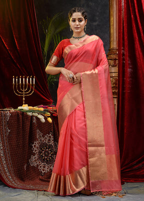 Pink Organza Saree With Blouse Piece