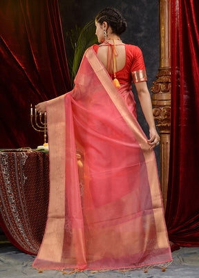 Pink Organza Saree With Blouse Piece