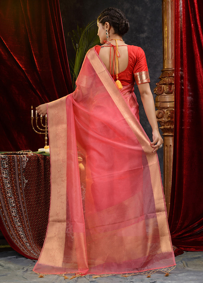 Pink Organza Saree With Blouse Piece