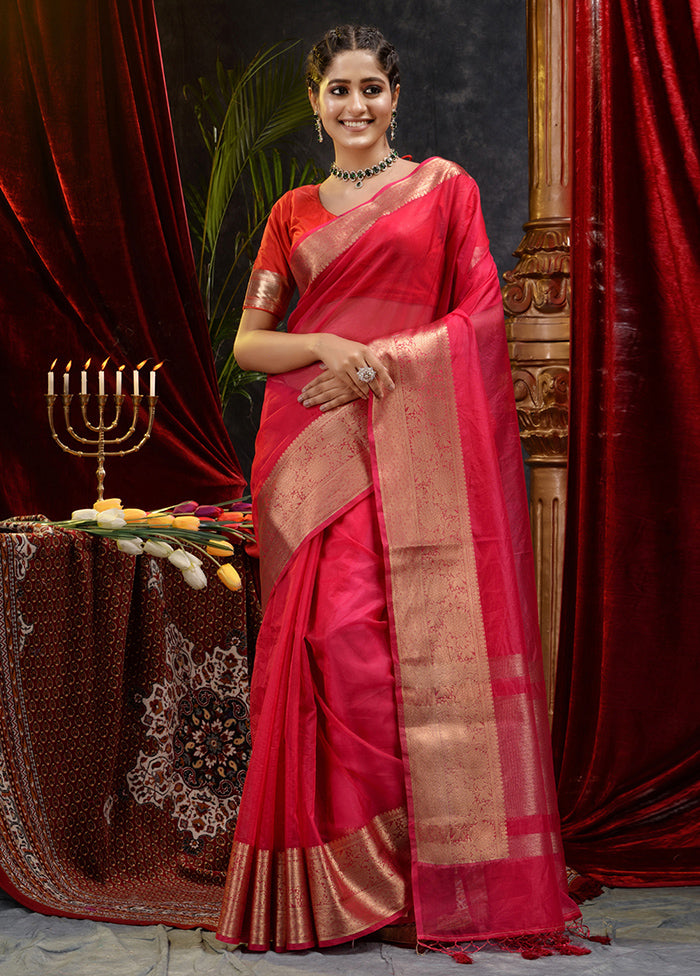 Pink Organza Saree With Blouse Piece