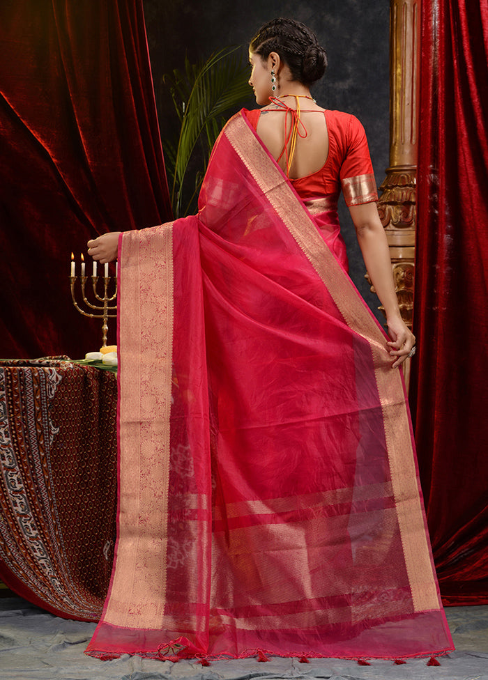 Pink Organza Saree With Blouse Piece