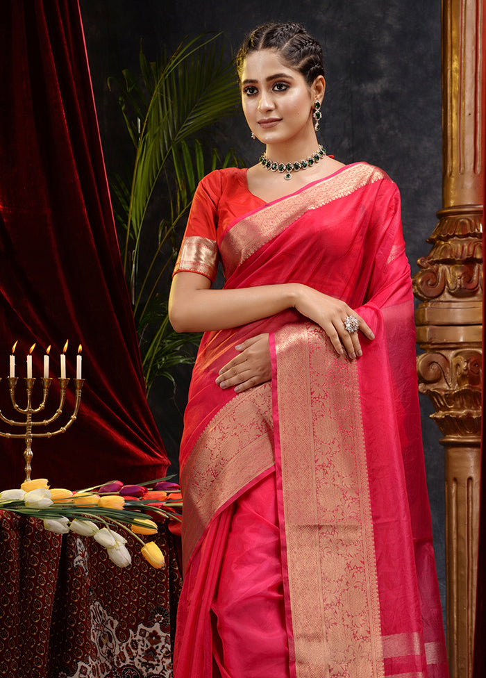 Pink Organza Saree With Blouse Piece