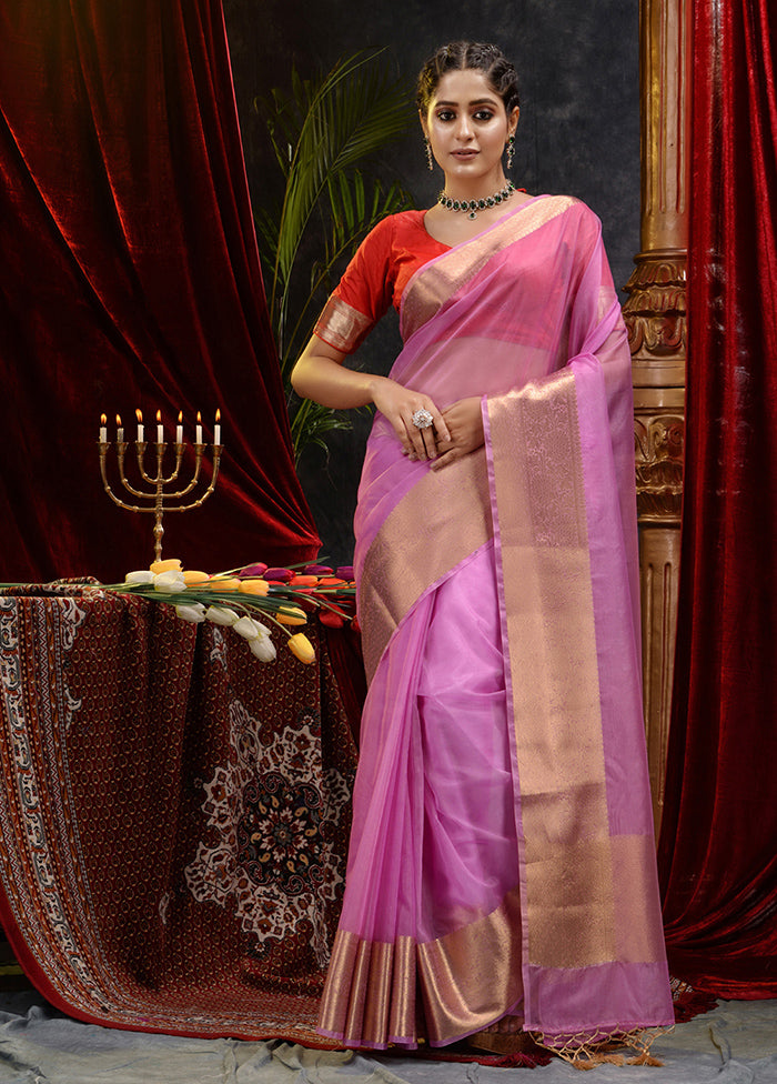 Purple Organza Saree With Blouse Piece