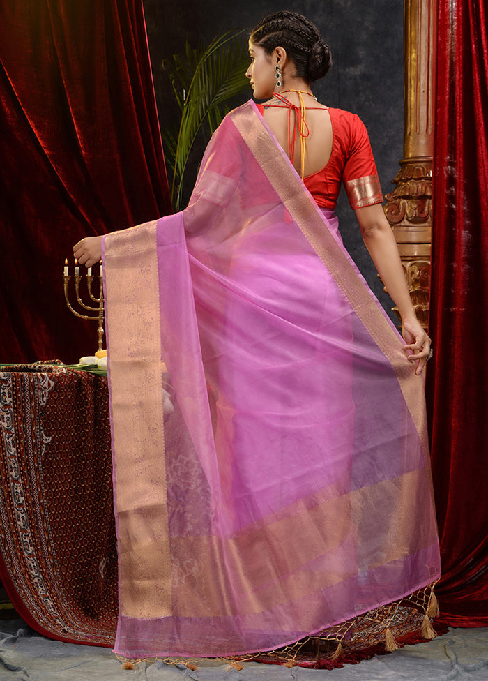 Purple Organza Saree With Blouse Piece