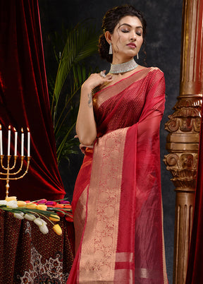 Maroon Organza Saree With Blouse Piece