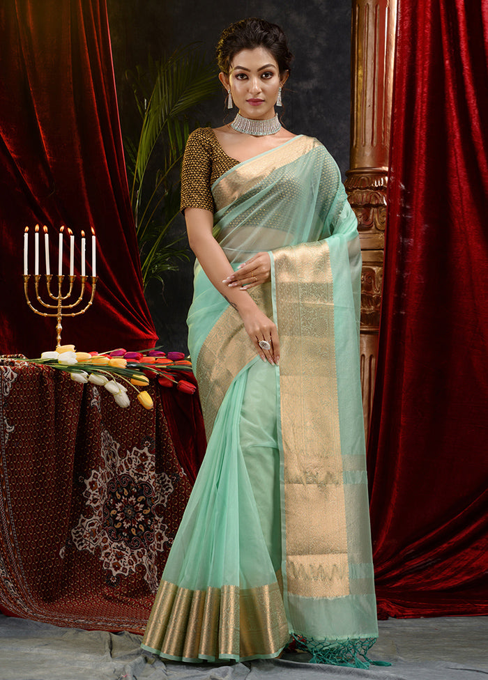 Green Organza Saree With Blouse Piece