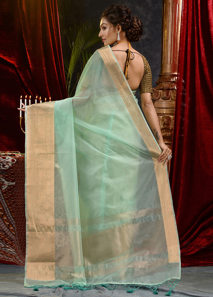 Green Organza Saree With Blouse Piece