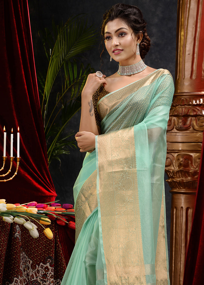 Green Organza Saree With Blouse Piece