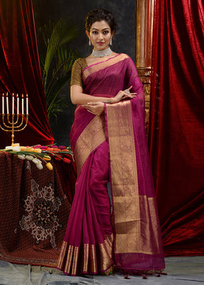 Magenta Organza Saree With Blouse Piece