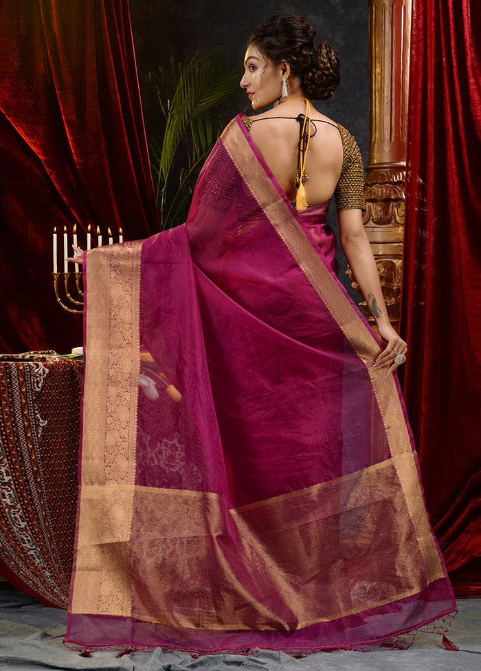 Magenta Organza Saree With Blouse Piece