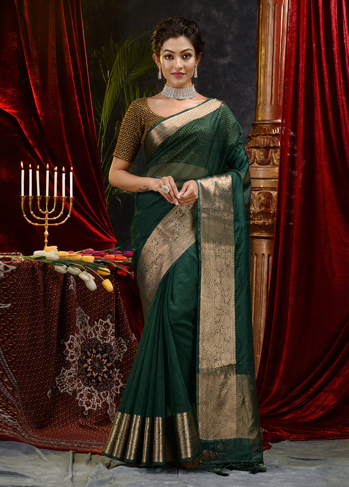 Green Organza Saree With Blouse Piece