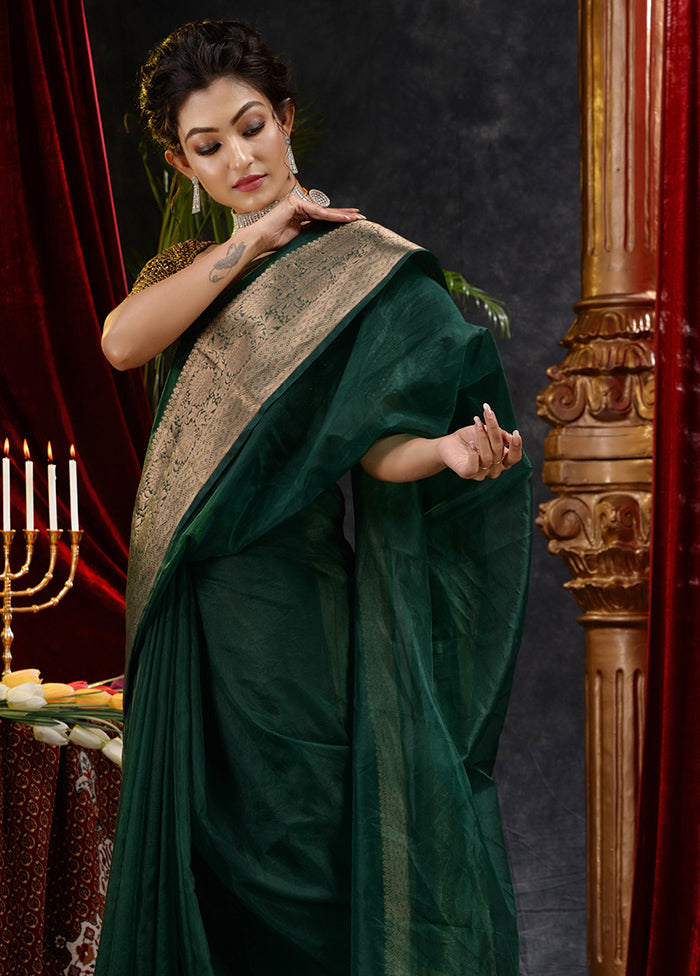 Green Organza Saree With Blouse Piece