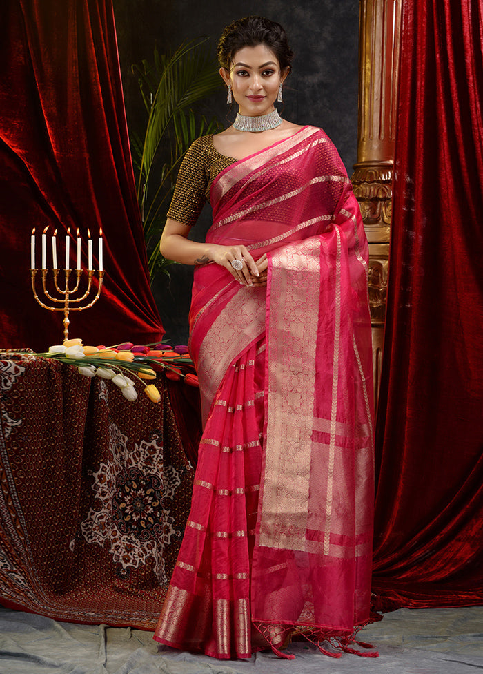 Pink Organza Saree With Blouse Piece