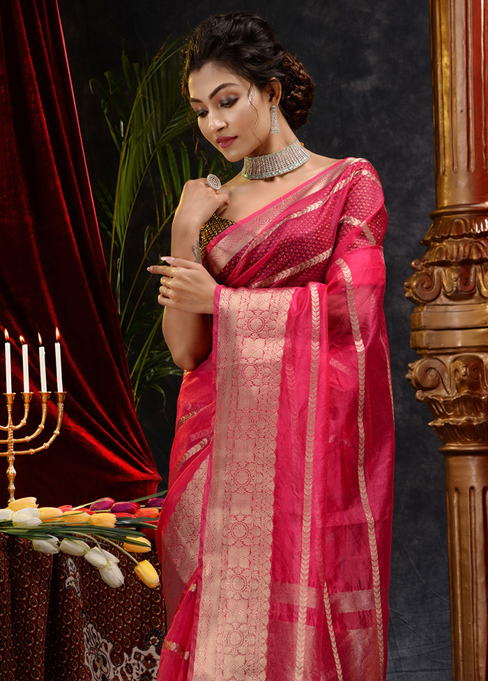 Pink Organza Saree With Blouse Piece