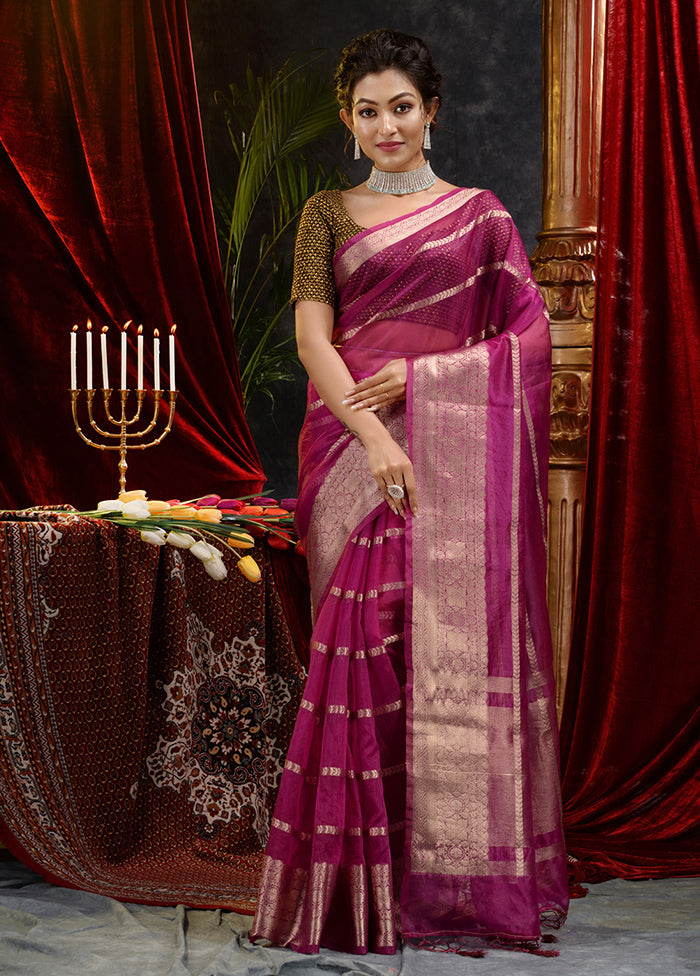 Maroon Organza Saree With Blouse Piece