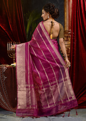 Maroon Organza Saree With Blouse Piece