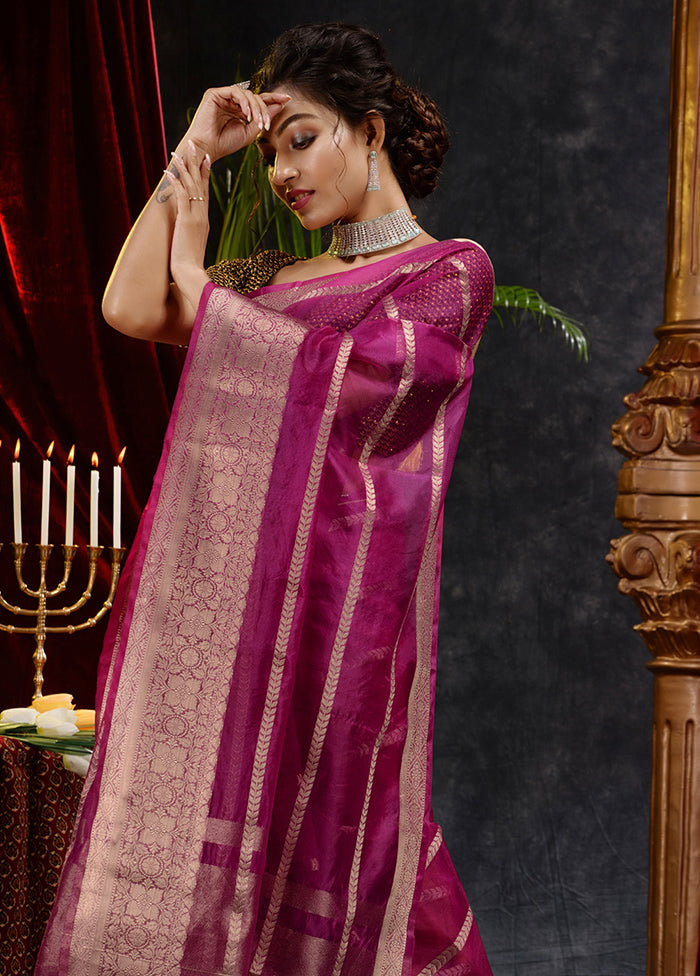 Maroon Organza Saree With Blouse Piece