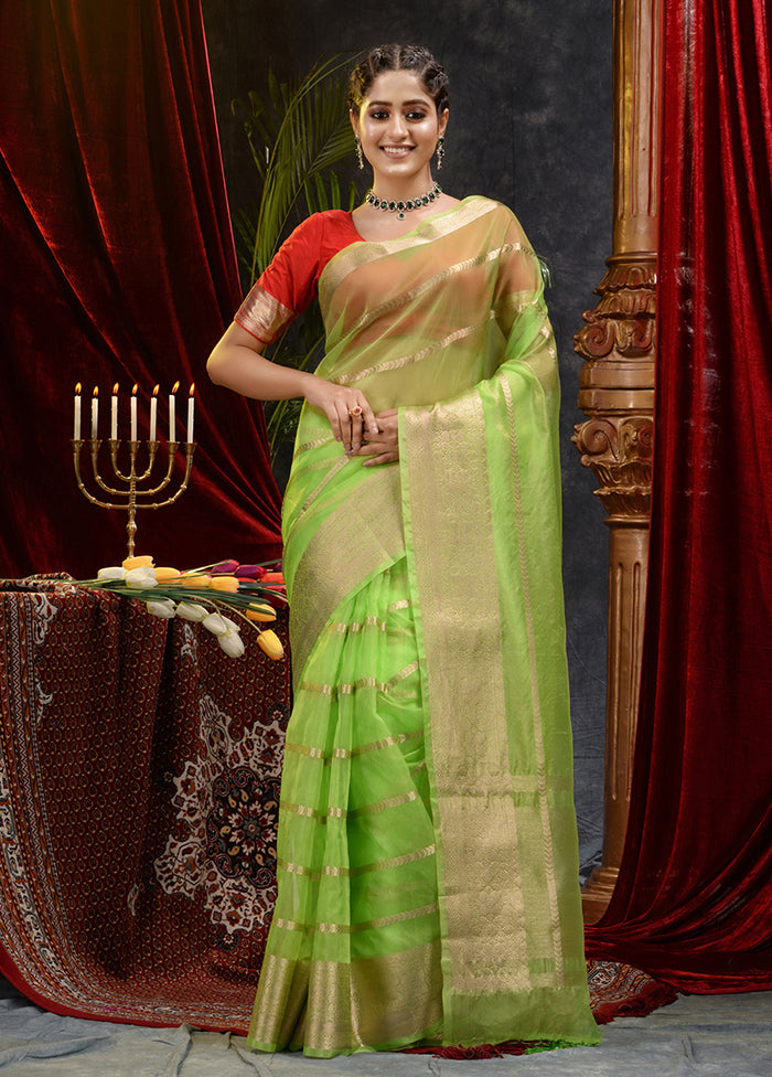 Green Organza Saree With Blouse Piece