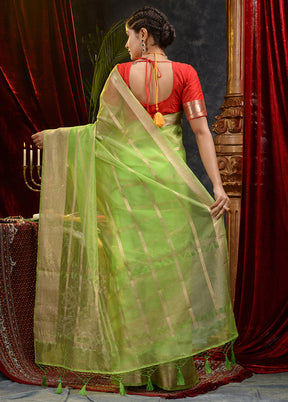 Green Organza Saree With Blouse Piece