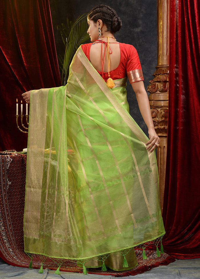 Green Organza Saree With Blouse Piece