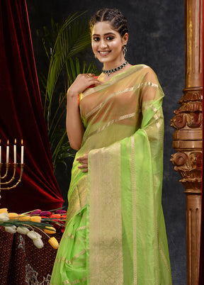 Green Organza Saree With Blouse Piece