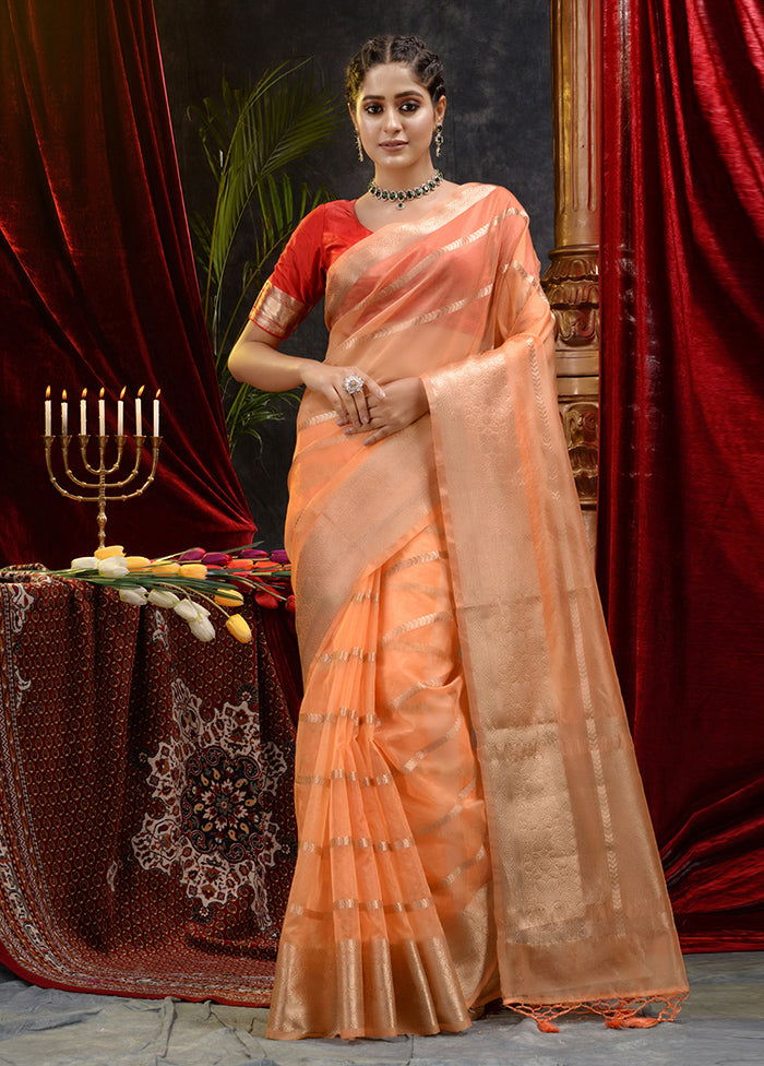 Peach Organza Saree With Blouse Piece