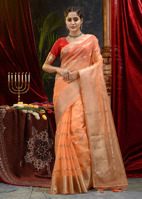 Peach Organza Saree With Blouse Piece