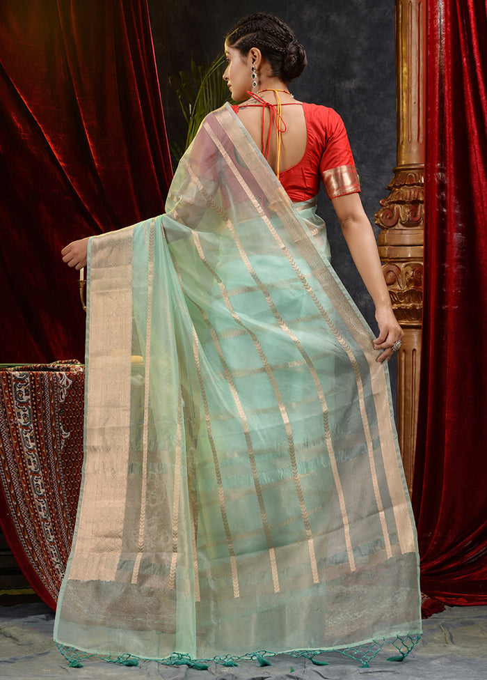 Green Organza Saree With Blouse Piece