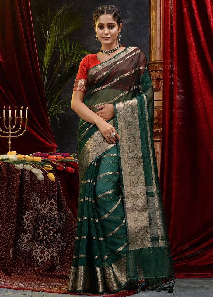 Green Organza Saree With Blouse Piece