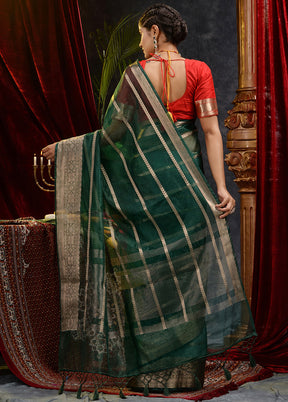 Green Organza Saree With Blouse Piece