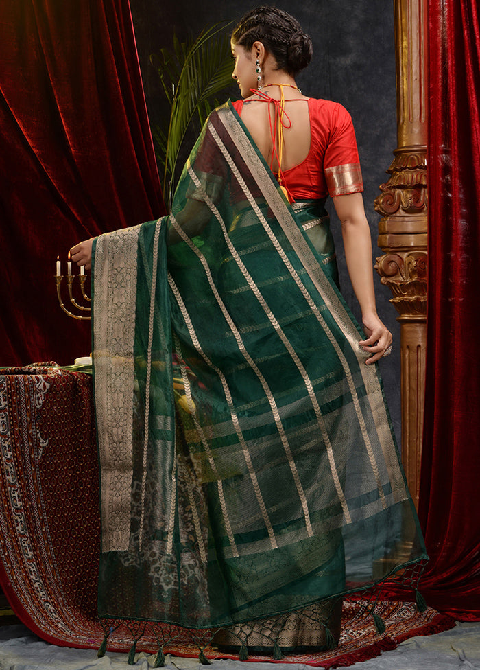 Green Organza Saree With Blouse Piece