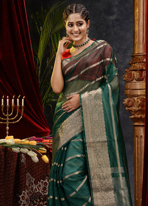 Green Organza Saree With Blouse Piece