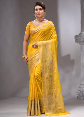 Yellow Georgette Saree With Blouse Piece