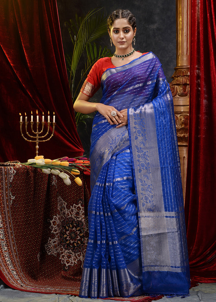 Blue Organza Saree With Blouse Piece