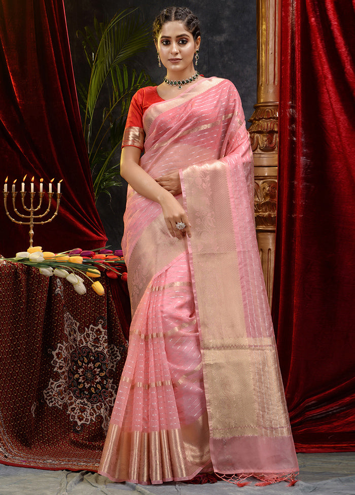 Pink Organza Saree With Blouse Piece