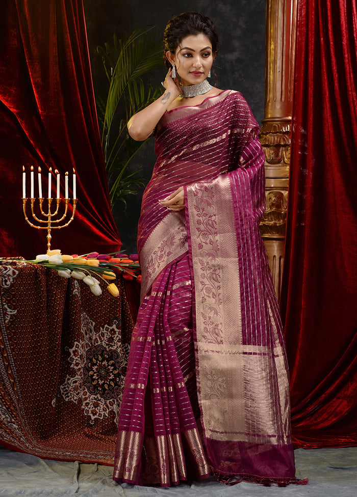 Magenta Organza Saree With Blouse Piece