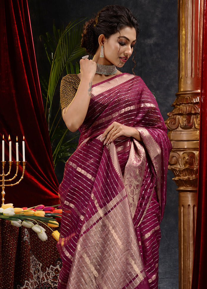 Magenta Organza Saree With Blouse Piece