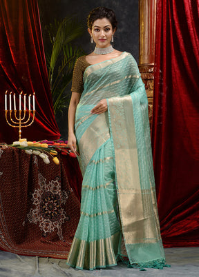 Green Organza Saree With Blouse Piece