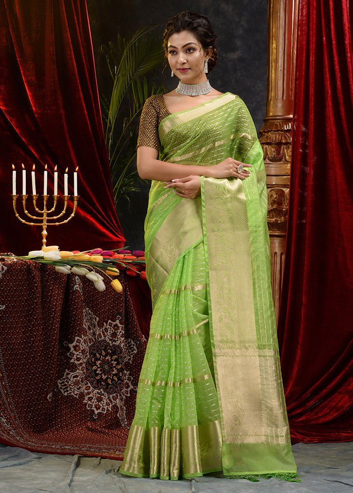 Green Organza Saree With Blouse Piece