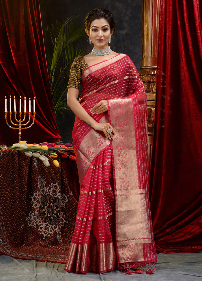 Maroon Organza Saree With Blouse Piece