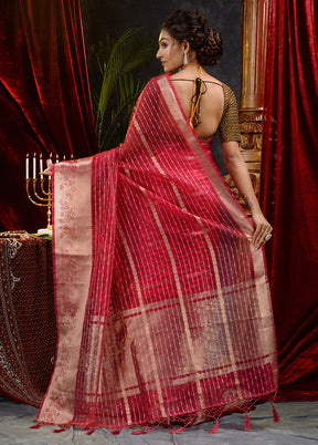 Maroon Organza Saree With Blouse Piece