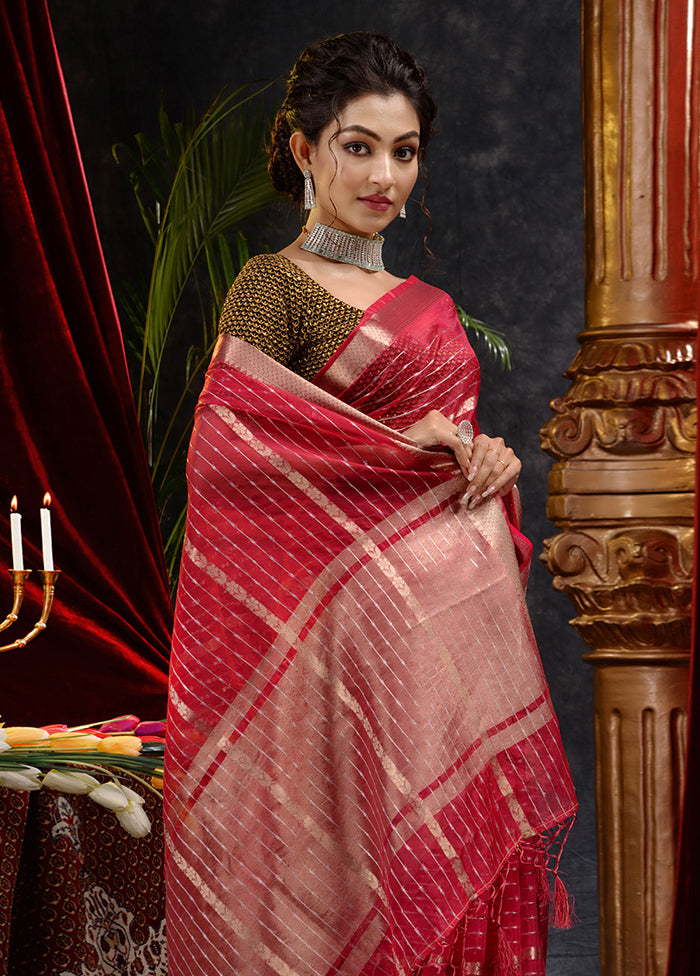 Maroon Organza Saree With Blouse Piece