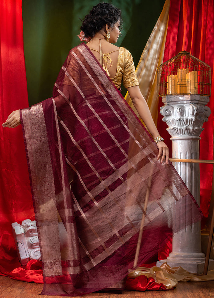 Brown Organza Saree With Blouse Piece